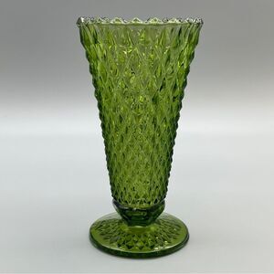 Vintage Indiana Glass Green Diamond Point Green Vase Pedestal